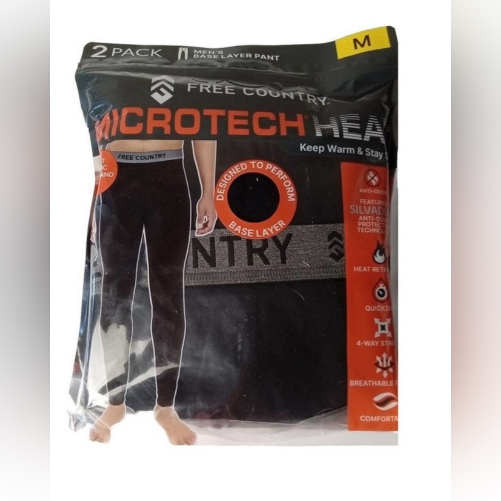 NEW 2 Pair Men's Microtech Base Layer Anti-Odor Heat Retention Pant Medium